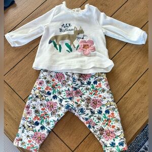 Petit Bateau Fox Top & Quilted Joggers Set, 6 months